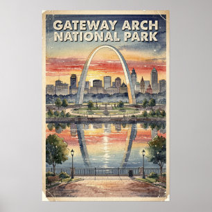 Affiche Arc de Gateway Parc National Rétro Aquarelle