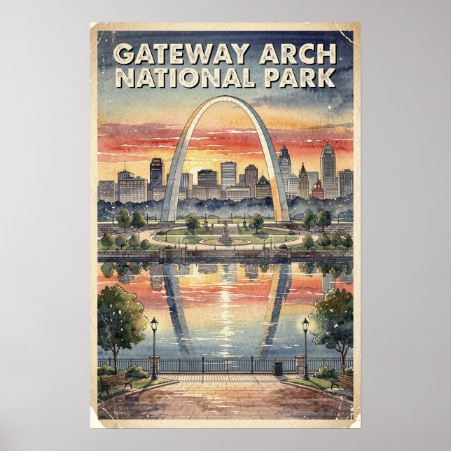 Affiche Arc de Gateway Parc National Rétro Aquarelle (Devant)