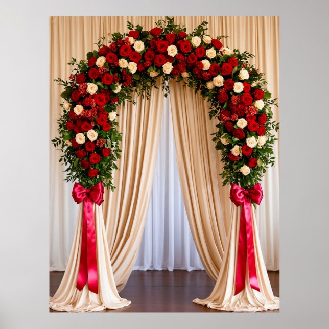 Affiche Arc de mariage élégant avec des roses et des ridea (Devant)