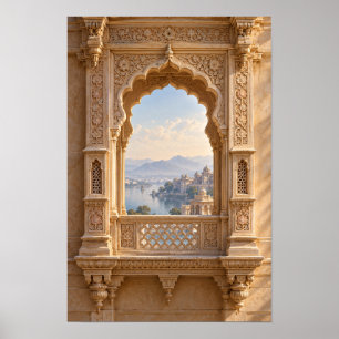 Affiche Arc de palais orné sculpté avec œuvre d'art murale
