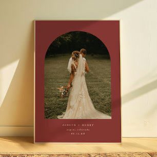 Affiche Arc de Photo de Mariage Élégant Rouge Foncé pour C