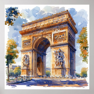 Affiche Arc de Triomphe Aquarelle Sites de voyage France