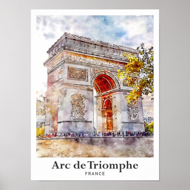 Affiche Arc de Triomphe France Art Aquarelle Sketch (Devant)