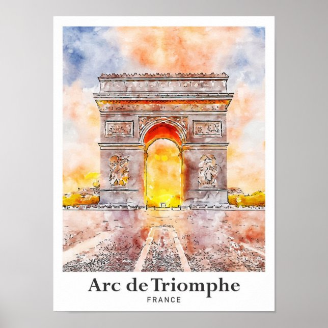 Affiche Arc de Triomphe Paris France Aquarelle (Devant)
