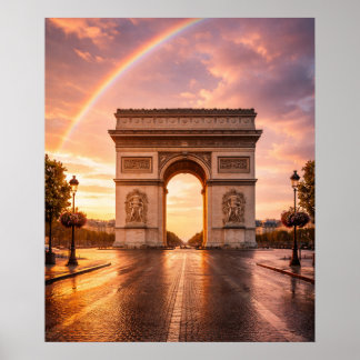 Affiche Arc de Triomphe sous arc-en-ciel