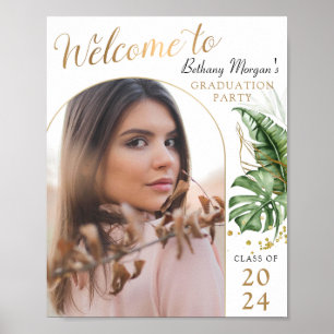 Affiche Arc d'or Tropical Photo Graduation Party Bienvenue