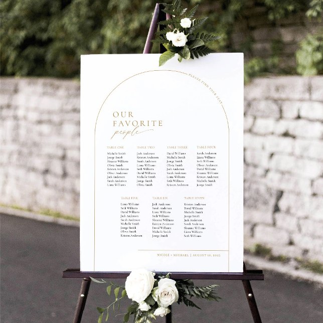 Affiche Arc Élegant 7 Tables Plan de Table de Bienvenue (Elegant Gold Arch Our Favorite People Seating Chart)