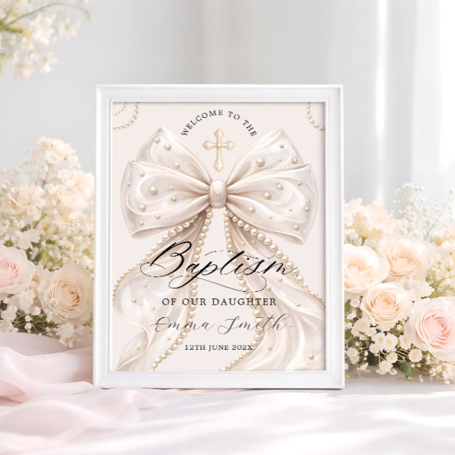 Affiche Arc élégant de coquette avec Bienvenue de baptême  (Créateur téléchargé)