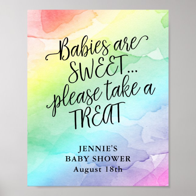 Affiche Arc en arc-en-ciel Baby shower aquarelle Favoriser (Devant)