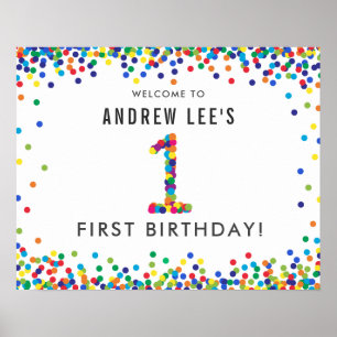 Affiche Arc-en-ciel 1 an Anniversaire de fête Bienvenue