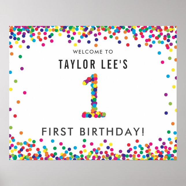 Affiche Arc-en-ciel 1 an Anniversaire de fête Bienvenue (Devant)