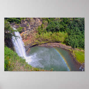 Affiche Arc en ciel à Wailua Falls, Kauai, Hawaii