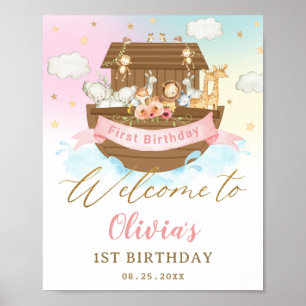 Affiche Arc-en-ciel chic de l'arche de Noé pour un 1er ann
