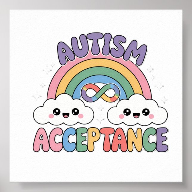 Affiche Arc-en-ciel d'acceptation de l'autisme avec symbol (Devant)