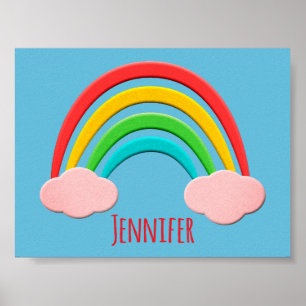 Affiche Arc-en-ciel découpé en papier et nuages roses