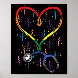 Affiche Arc en ciel Drapeau Stethoscope Coeur Infirmière R