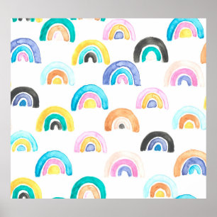 Affiche Arc-en-ciel enfant, Motif pour enfants aquarelle.