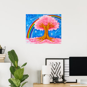 Affiche Arc-en-ciel et fleur de cerisier