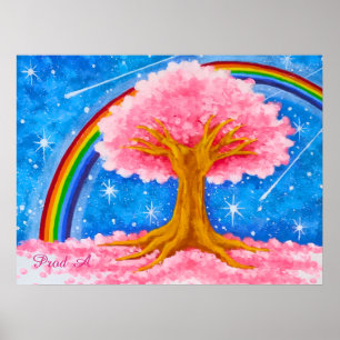 Affiche Arc-en-ciel et fleur de cerisier