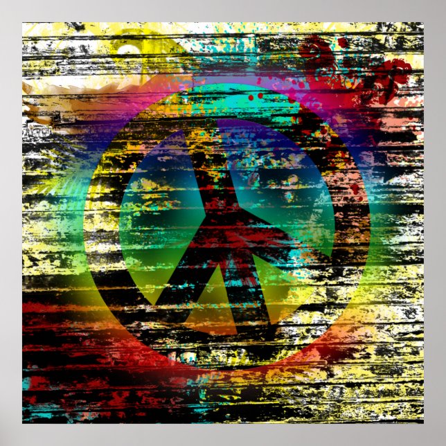 Affiche arc-en-ciel grunge de paix 52x52 ou plus p (Devant)