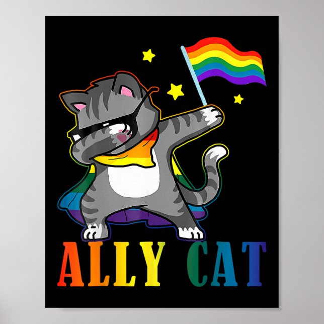 Affiche Arc-en-ciel Lgbt Fierté Lesbienne Drôle de Chat Da (Devant)