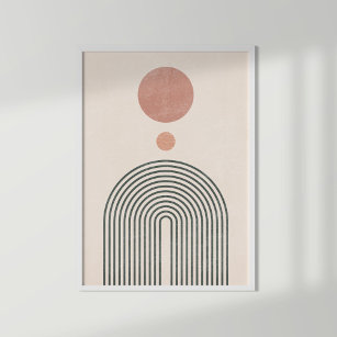 Affiche Arc-en-ciel minimaliste Abstrait, soleil et lune