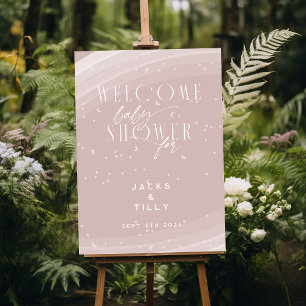 Affiche Arc en ciel rose moderne et étoiles Baby shower bl