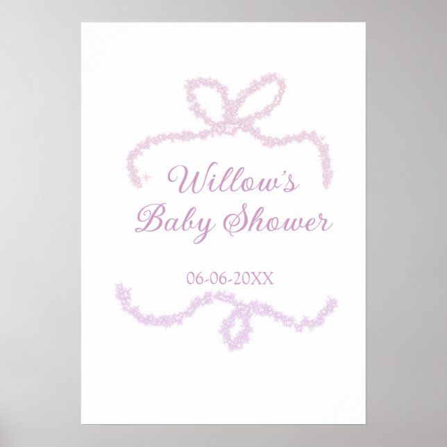 Affiche arc en ciel rose violet pailleté bébé fête nom dat (Devant)