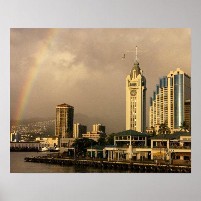 Affiche Arc-en-ciel sur Honolulu, Hawaï, États-Unis 2 (Devant)