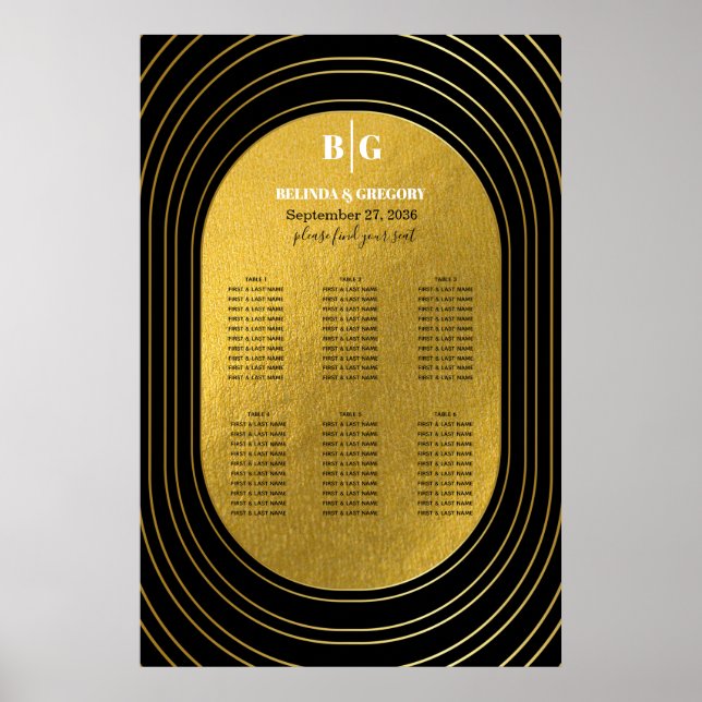 Affiche Arc moderne en noir et or Mariage de siège (Devant)