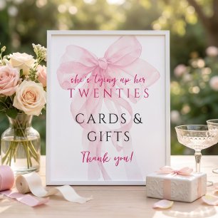 Affiche Arc rose nouant les cartes de cadeaux des 20 ans p