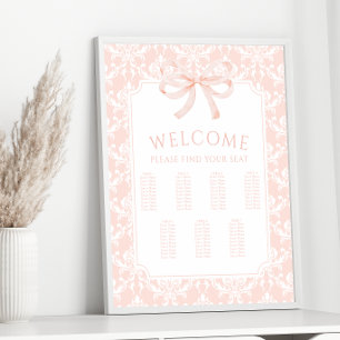 Affiche Arc rose pastel damassé baby shower