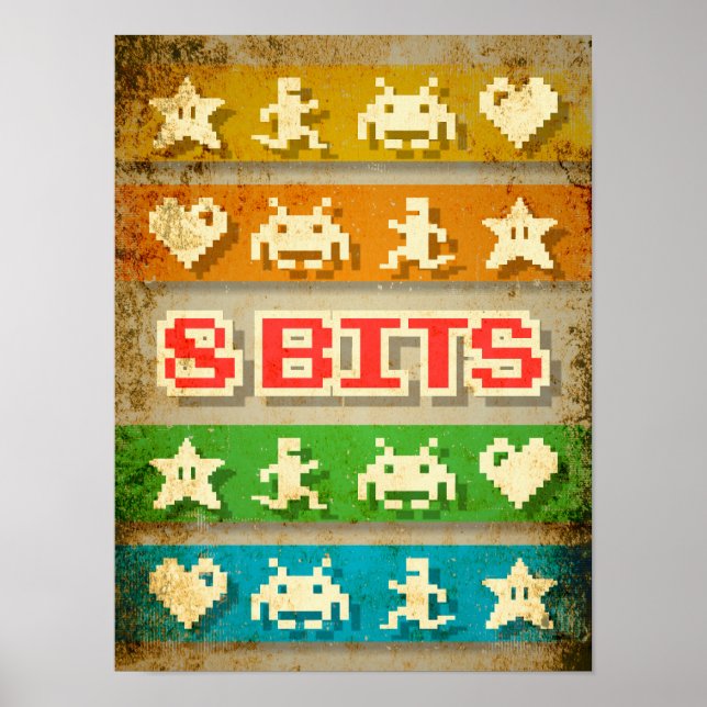 Affiche Arcade de Pixels Gamer 8 Bits (Devant)
