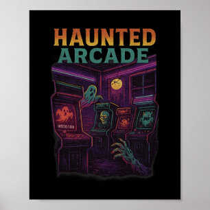 Affiche Arcade hanté rétro Halloween joueur design horreur