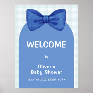 Affiche Arche Bleue En vichy Bow Baby shower Bienvenue
