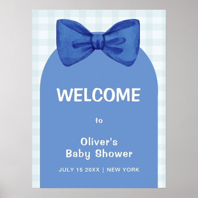 Affiche Arche Bleue En vichy Bow Baby shower Bienvenue (Devant)