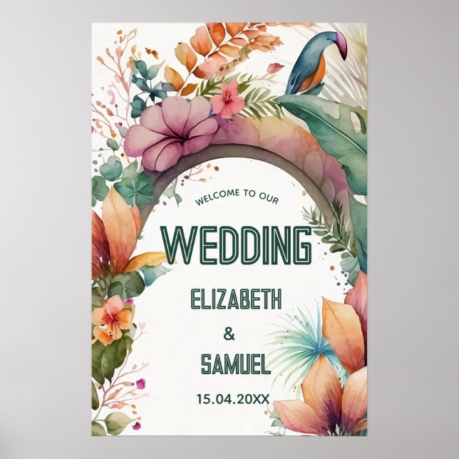Affiche Arche de Fleurs Tropicales Bienvenue de Mariage Ex (Devant)