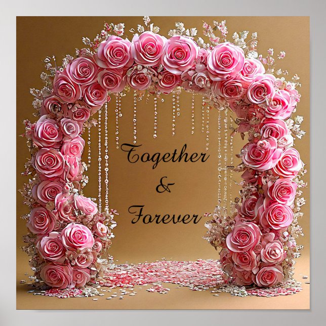 Affiche Arche de mariage avec roses roses florale romantiq (Devant)