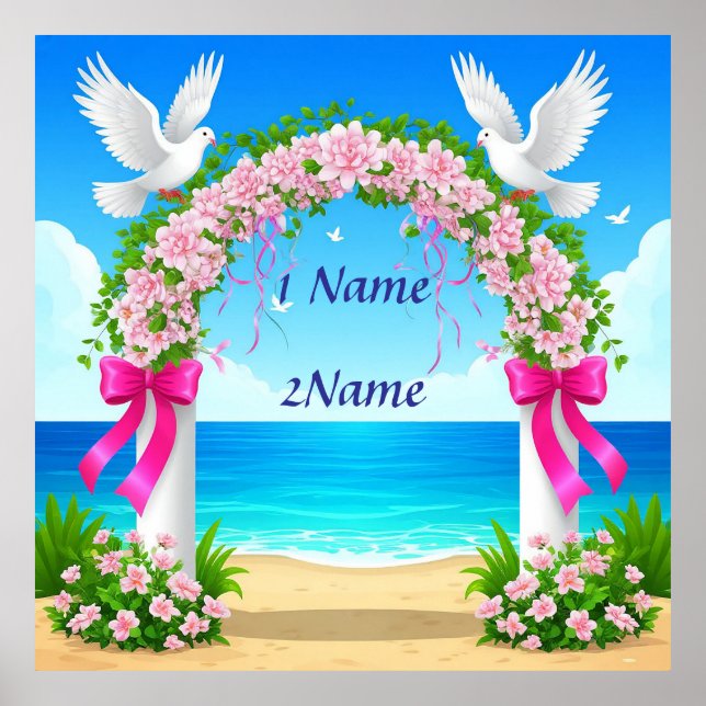 Affiche Arche de mariage élégante avec des colombes (Devant)