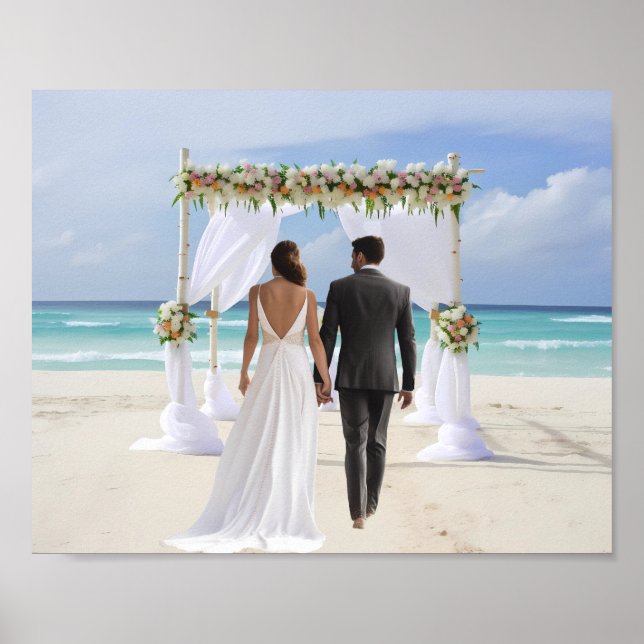 Affiche Arche de mariage plage Fond personnalisé pour la p (Devant)