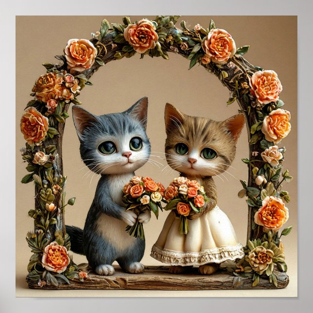Affiche Arche de mariage romantique avec de mignons chaton (Devant)
