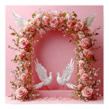 Arche de mariage Roses roses Colombes blanches 🌸�