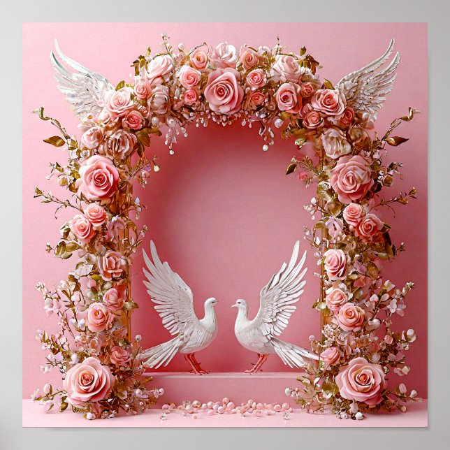 Affiche Arche de mariage Roses roses Colombes blanches 🌸� (Devant)
