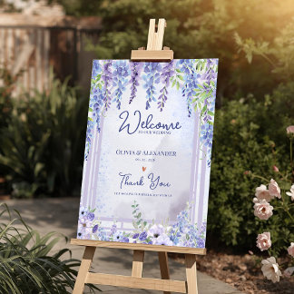 Affiche Arche florale de mariage bienvenue lavande wisteri