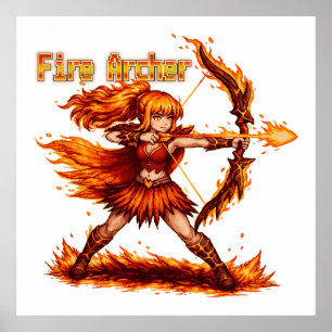 Affiche Archer de Feu Pixel Art JDR Fantastique Guerrier d