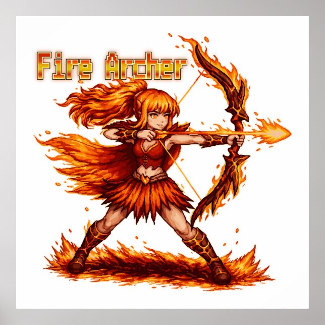 Affiche Archer de Feu Pixel Art JDR Fantastique Guerrier d (Devant)