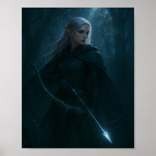 Affiche Archer Elfe Noir Art Fantastique – Forêt Mystique