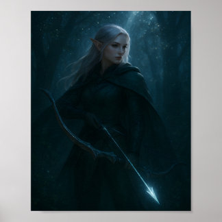 Affiche Archer Elfe Noir Art Fantastique – Forêt Mystique