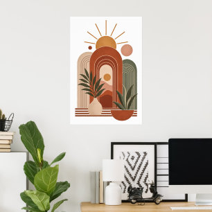 Affiche Arches de soleil boho en terre cuite Art végétal m