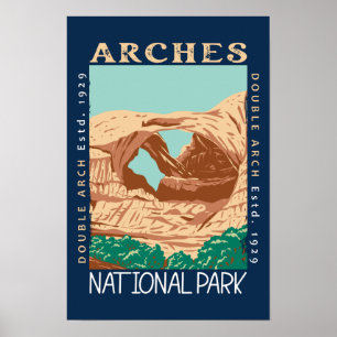Affiche Arches National Park Double Arch Rétro en détresse